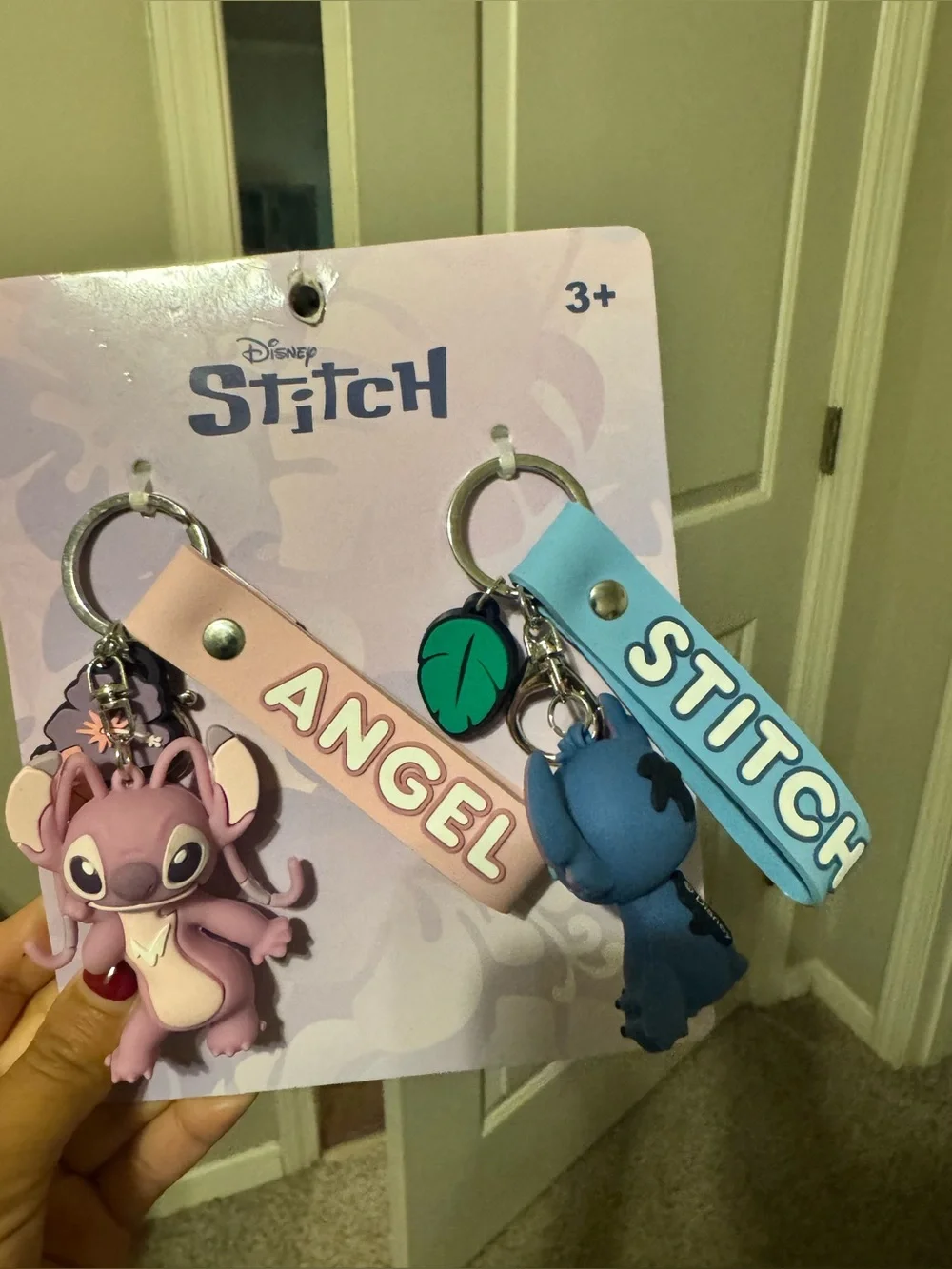 Disney Stitch & Angel 3D Keychain Set Pink Blue Wristlet Bag Charms NWT